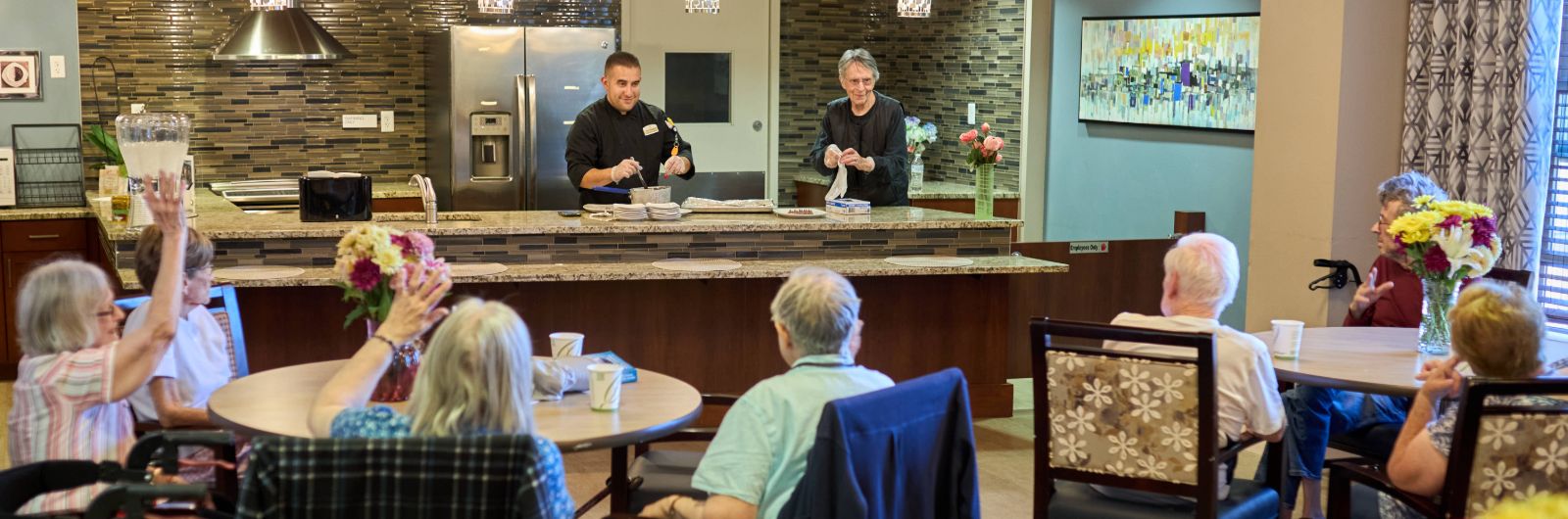 Someren Glen Senior Living Community in Centennial, CO - the retreat residents enjoying a cooking class